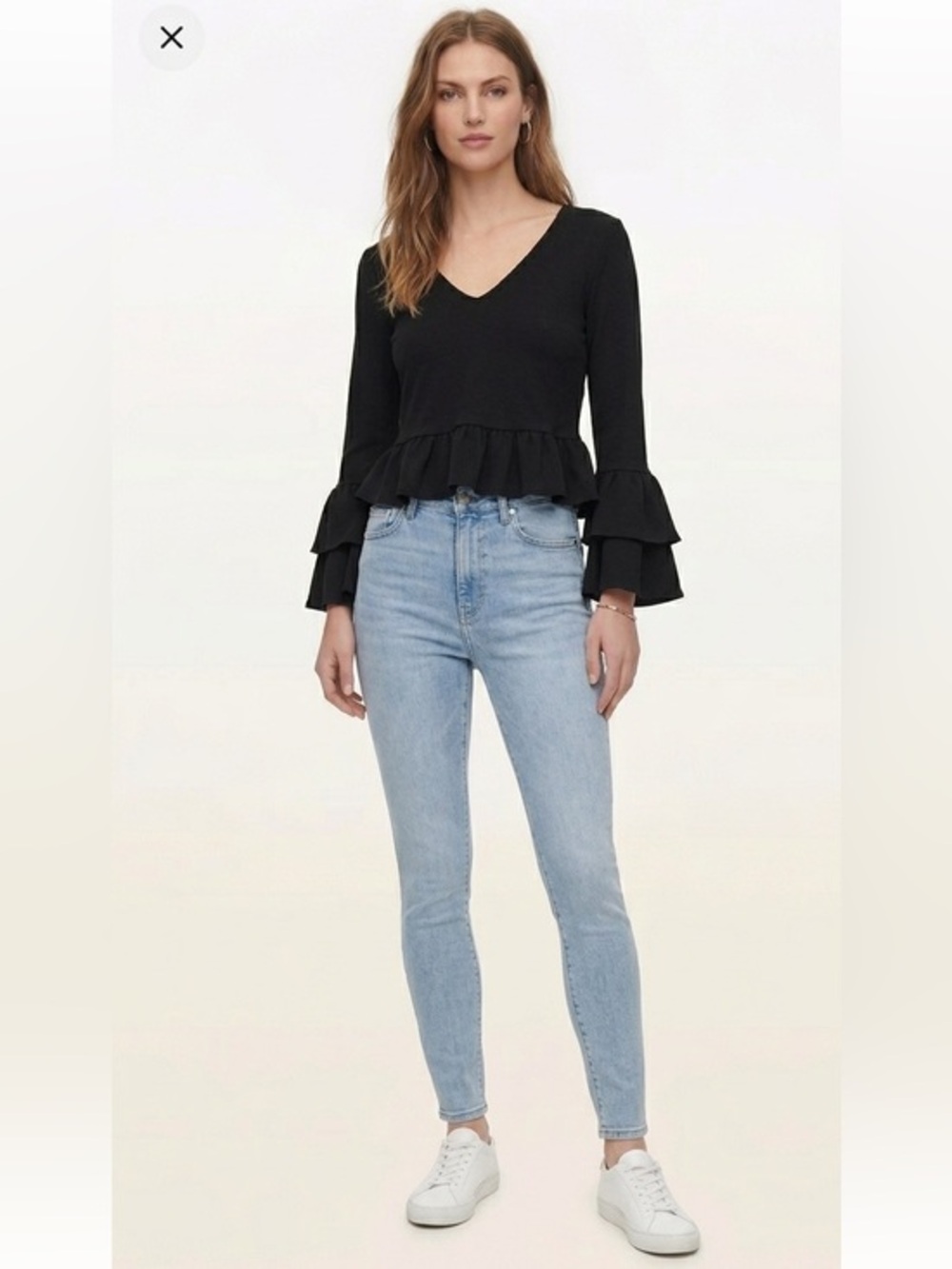 New Black Ruffle Long Sleeve Top